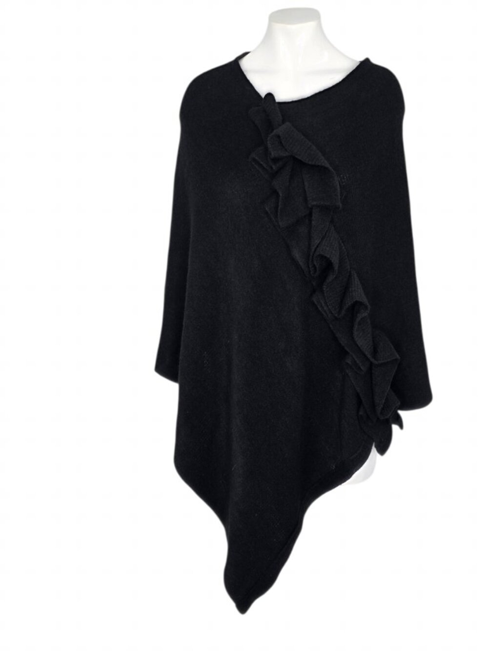 Capelli Ruffle Front Poncho, Black, Pullover, One Size, Fall